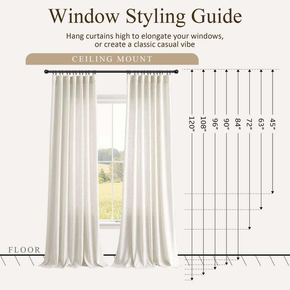 60 Inch Extra Wide Natural Linen Curtain 84 Inches Long 1 Panel (Natural / 60"W x 84"L (Pack of 1))
