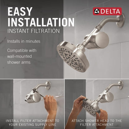 5 Setting Shower Head Brushed Nickel with Clarifi Standard Shower Filter Attachment with Filter (Stainless)