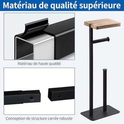 Freestanding Toilet Paper Holder Stand with Wood Shelf
