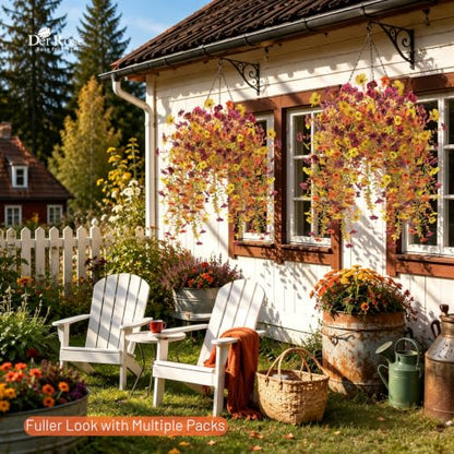 2Pcs Artificial Mums for Outdoors with Larger Flower Heads (Yellow/Orange/Burgundy)