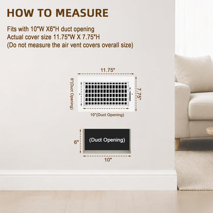 10x6 Adjustable Vent Cover Ceiling Register Vent Cover for Wall 10x6 Duct (10"Wx6"H)