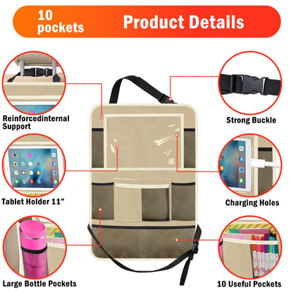Car Backseat Organizer (Beige / 2 Pack without Food Tray)