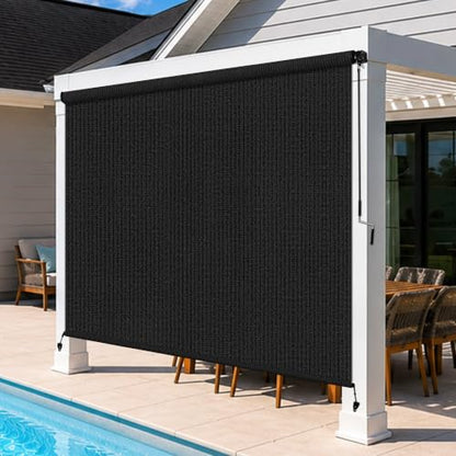 Outdoor Roller Shades for Patio (Black / 48"W x 96"H)