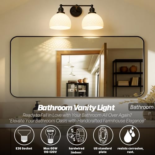 Vintage 2 Light Black Bathroom Light Fixtures with Milk Glass (2-Black)