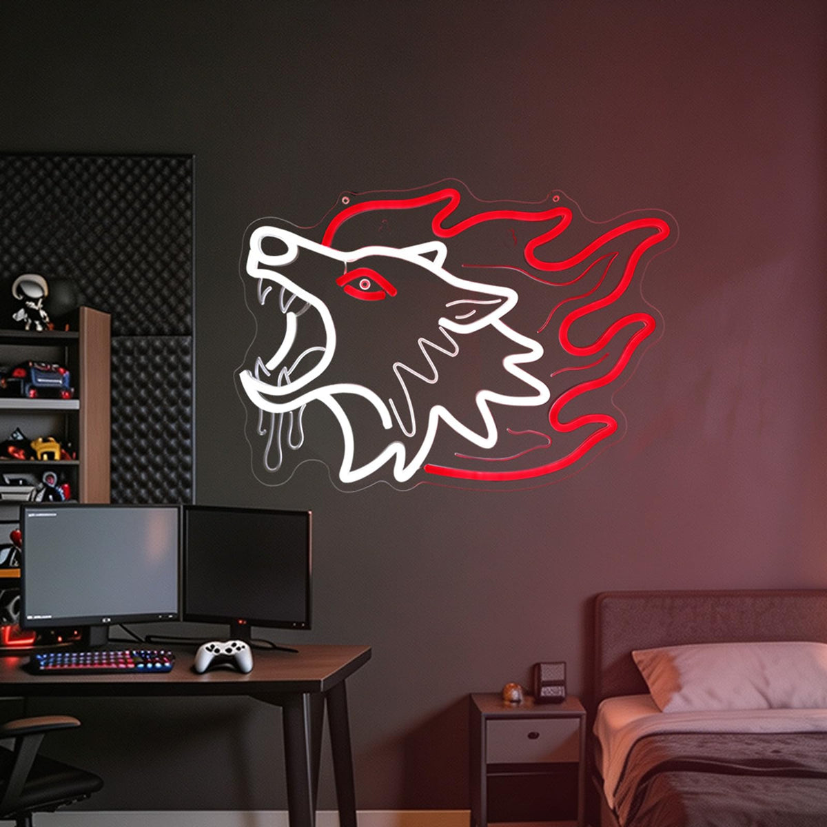 Wolf Neon Sign (White & Red)