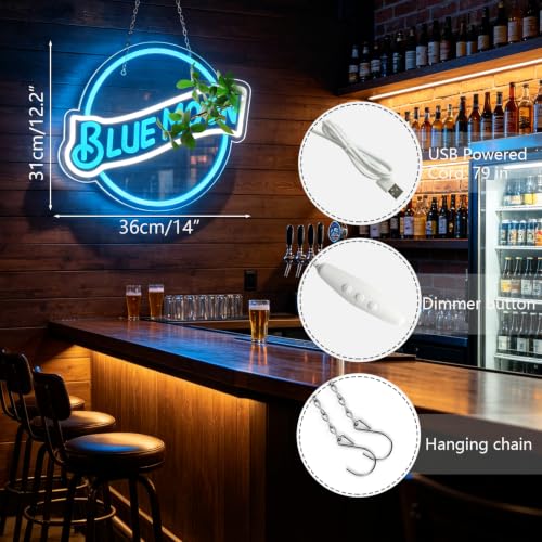 Blue Moon Neon Signs for Wall Decor Neon Lights for Bedroom Led Signs Suitable for Man Cave Bar Pub Restaurant Christmas Birthday Party Gift 5V Usb Power (Blue Moon)