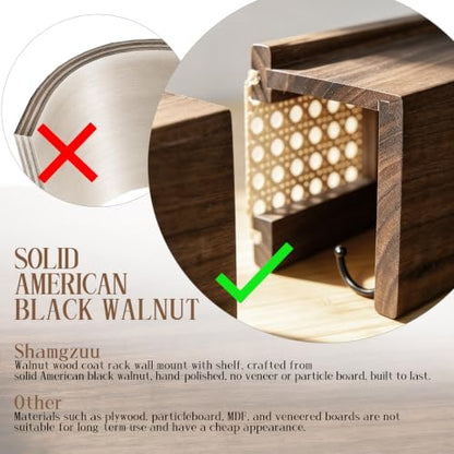 Solid North American Black Walnut Wall Coat Rack with Shelf
