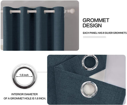 100% Blackout Linen Curtains for Bedroom 52x84 Inches Navy (Navy / 52"W x 84"L (Pack of 2))