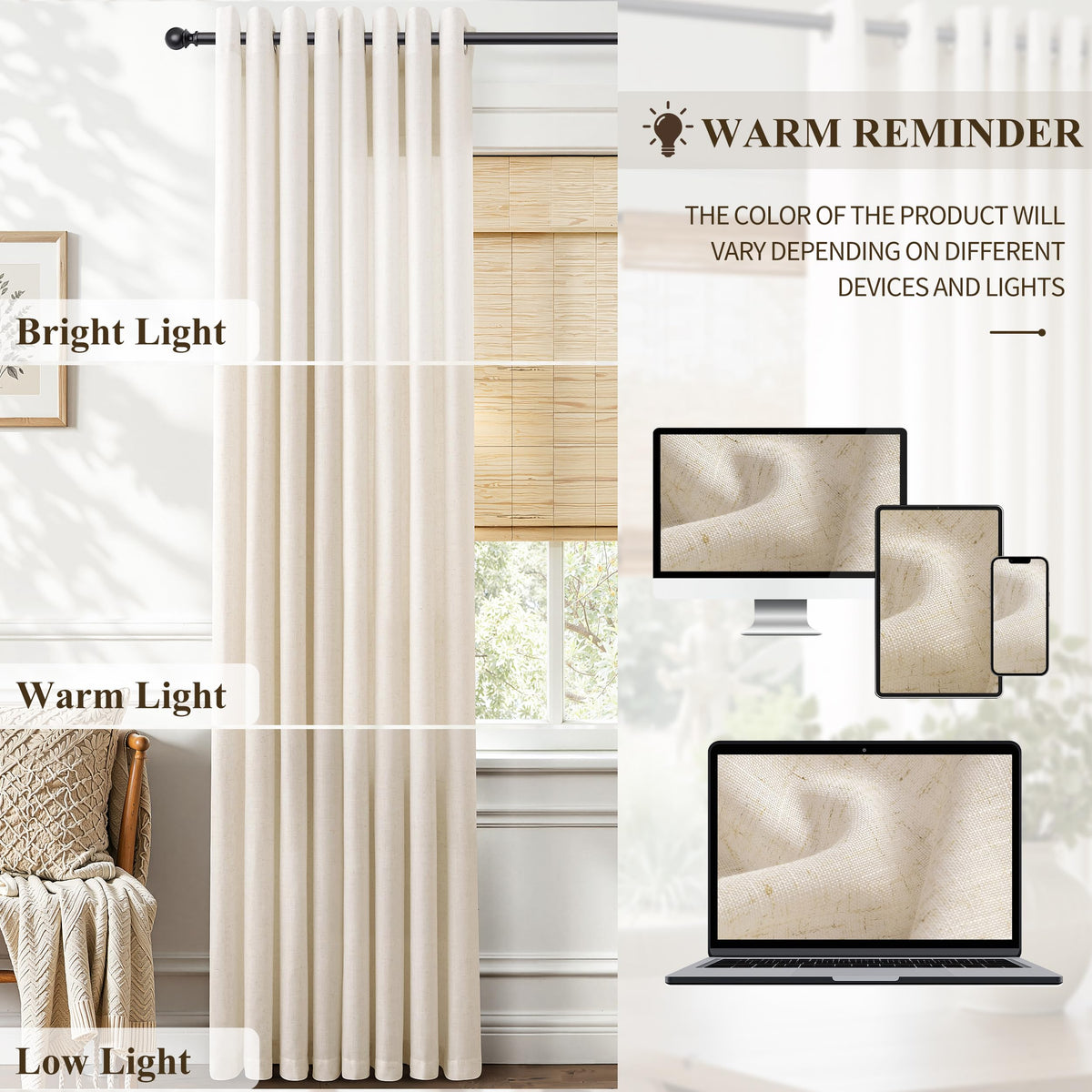 Cream Grommet Linen Curtains 104 Inches Long for Living Room (Linen / 52"W x 104"L (Pack of 2))