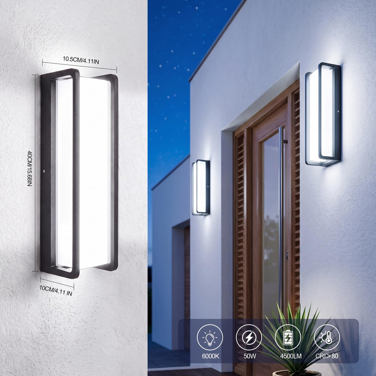 50W LED Outdoor Wall Light (1/50w/6000k/Black)