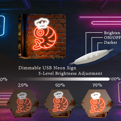 Chef Shrimp LED Neon Sign Seafood Graphic Wall Decor Restaurant (Shrimp)