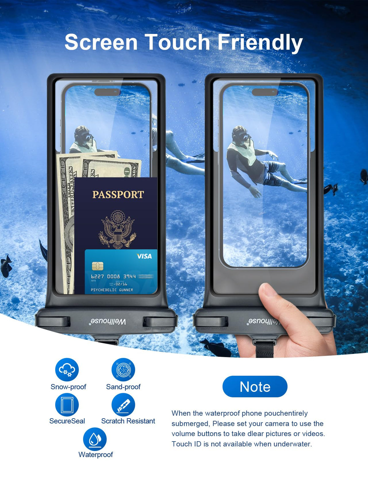 Waterproof Phone Pouch (2 Pack - Black & Green8.0")