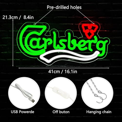 Beer Neon Signs for Wall Decor Neon Lights for Bedroom Led Business Signs Suitable for Bedroom Man Cave Christmas Gift (Carlsberg)