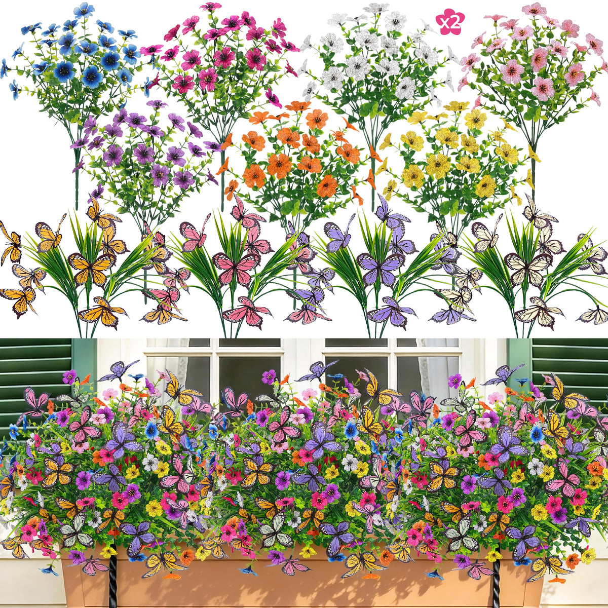 12Pcs Artificial Flowers for Outdoors with Large Fake Butterfly Flowers
