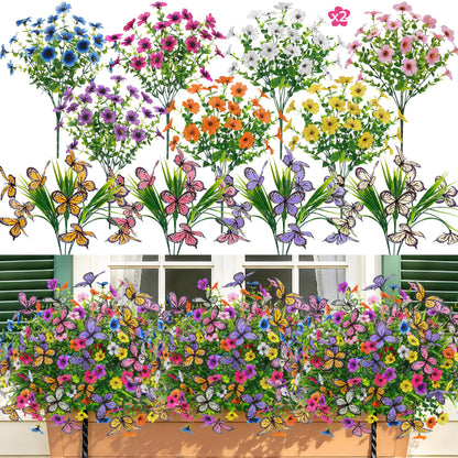 12Pcs Artificial Flowers for Outdoors with Large Fake Butterfly Flowers