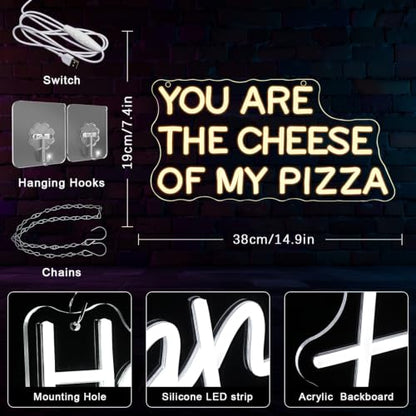 You Are The Cheese of My Pizza Neon Sign for Wall Decor Pizza Neon Light Dimmable Warm White LED Sign Letter Neon Light for Pizza Shop (You Are The Cheese Of My Pizza)