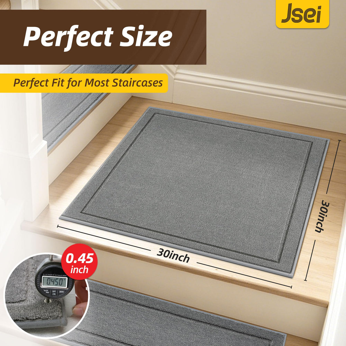 Non Slip Stair Landing Rug Mat (2'6" x 2'6" (Rectangular) / Light Grey)