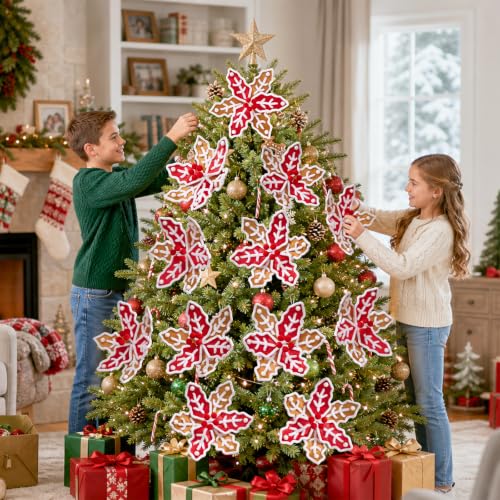6 PCS Gingerbread Poinsettia Picks Christmas Tree Flowers (Gingerbread)