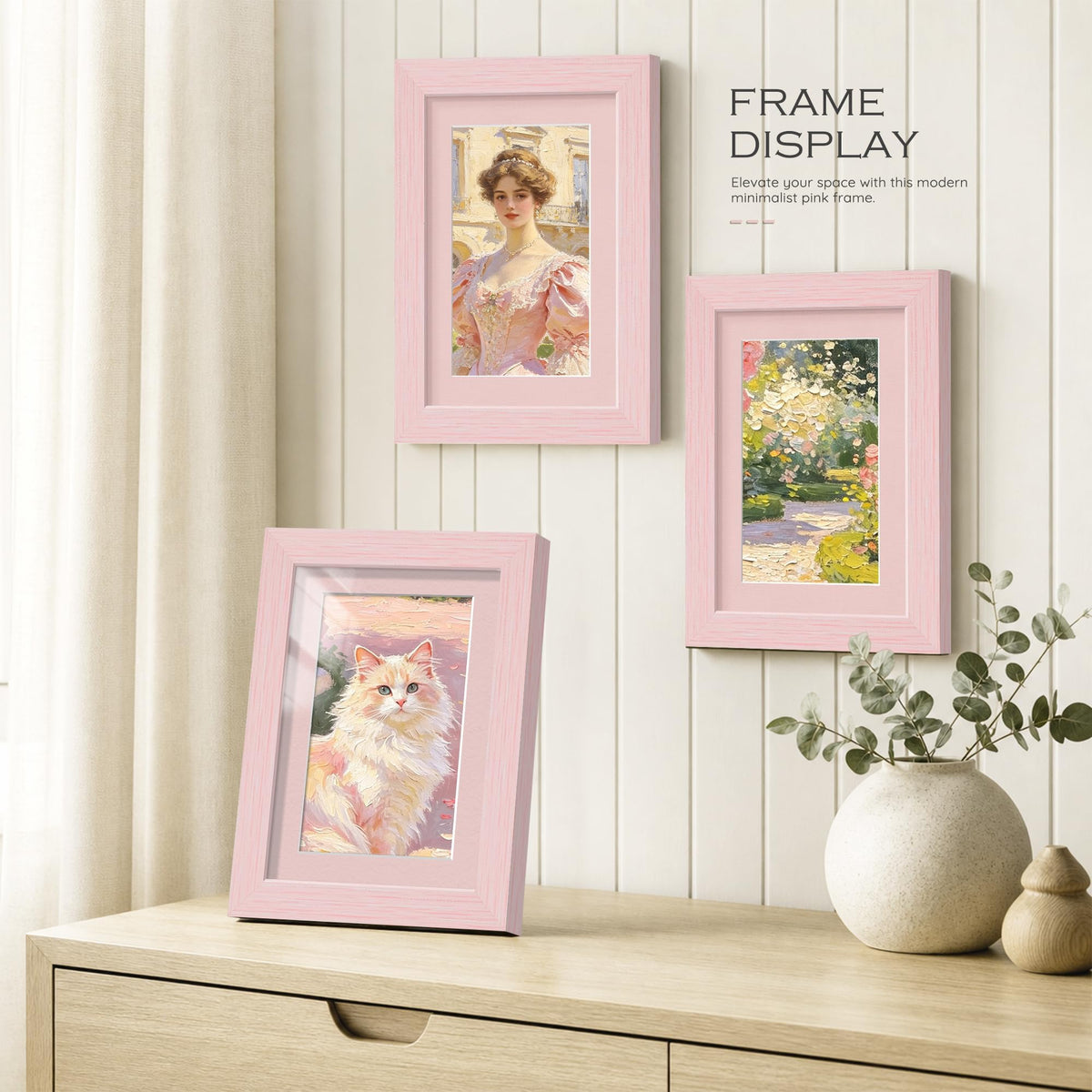 5x7 Blush Pink Wooden Picture Frame (Pink Frame Pink Mat / 5x7)