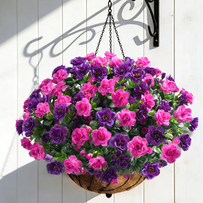 Artificial Faux Outdoor Flowers Plants for Spring Summer Decoration (Purple+fuchsia)