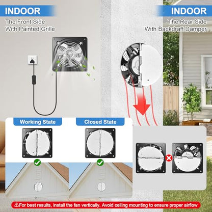 6-inch Wall-Mounted Kitchen Exhaust Fan with Switch, 382 CFM, Portable Installation, Suitable for Attic, Garage, Bathroom, and Basement Ventilation