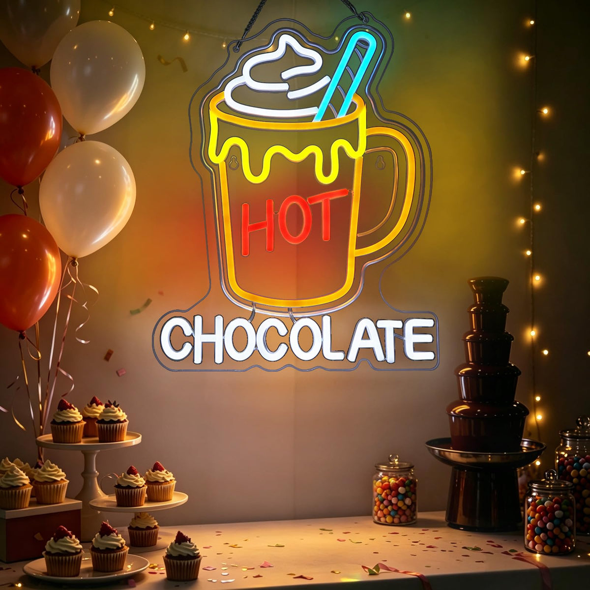 Hot Chocolate Neon Sign (Golden Yellow,Pure White,Orange Red)