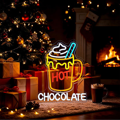 Hot Chocolate Neon Sign (Golden Yellow,Pure White,Orange Red)