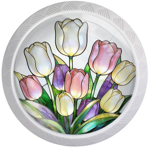 4 Pack Colorful Tulip Cabinet Knobs for Kitchen Bathroom