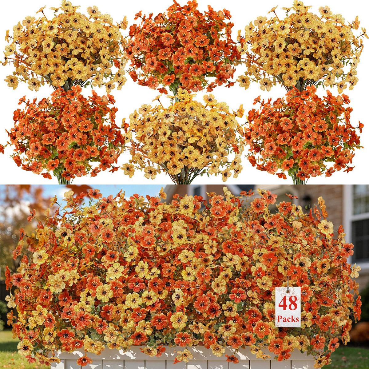 48 Bundles Artificial Fall Flowers (Fall Orange)
