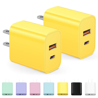 USB C Charger Block Fast Charging Block Type C Charger Multiport Adapter (Yellow / 20W2Pack)
