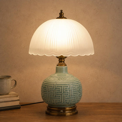 16" Vintage Green Ceramic Table Lamp (Green Ceramic + White Shade（Chinese）)