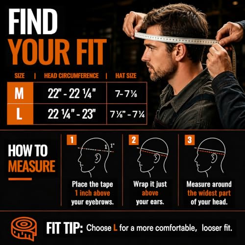 Welding Cap Breathable Cotton Welders Cap with Sweatband (Medium / Black/Khaki)