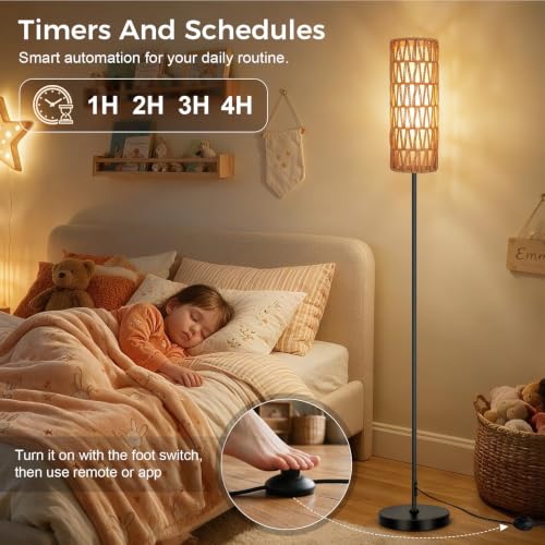 Boho Floor Lamp for Living Room with Smart RGB Bulb