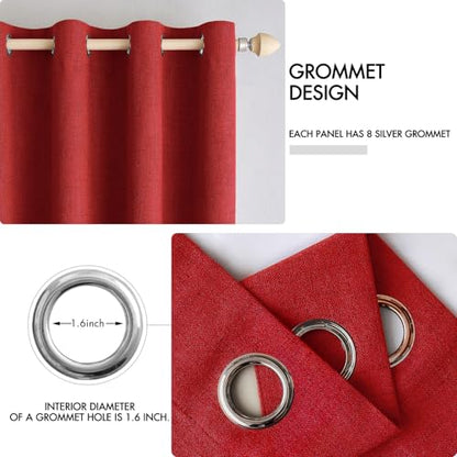 100% Blackout Linen Curtains for Bedroom 52x72 Inches Red (Red / 52"W x 72"L (Pack of 2))