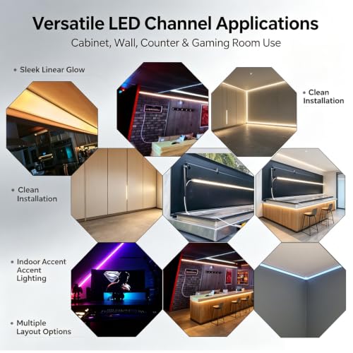 V Shape LED Strip Channel Aluminum Profile 3.28ft with Diffuser 6Pack