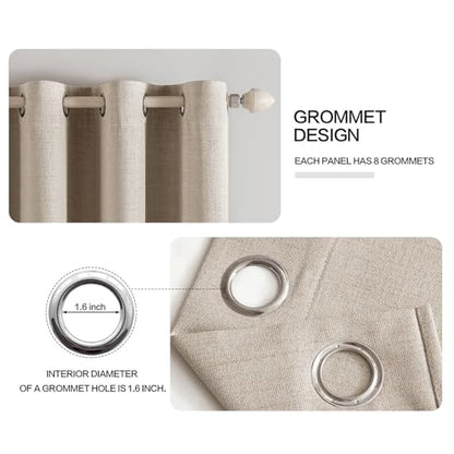 100% Blackout Linen Curtains for Bedroom 52x63 Inches Taupe (Taupe / 52"W x 63"L (Pack of 2))