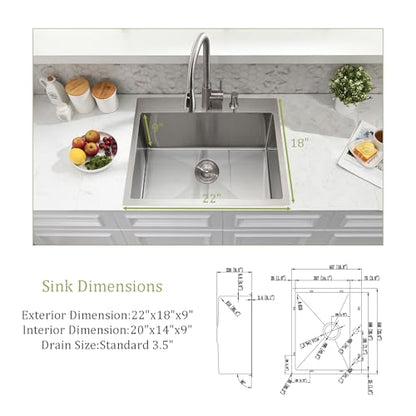 18 Gauge Drop In Stainless Steel Kitchen Sink