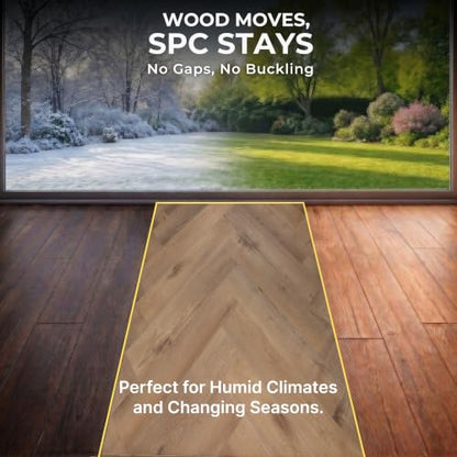 from Plain to Beautiful in Hour Herringbone SPC Vinyl Flooring Planks and Samples