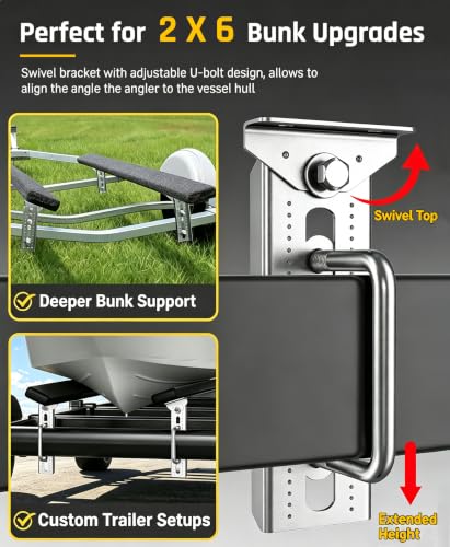 8"/10"/12" Boat Trailer Bunk Brackets 4 Pack, Heavy Duty Swivel Top