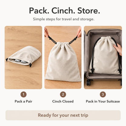 6 Pack Premium Velvet Shoe Bags for Travel & Packing in Suitcases (Beige)