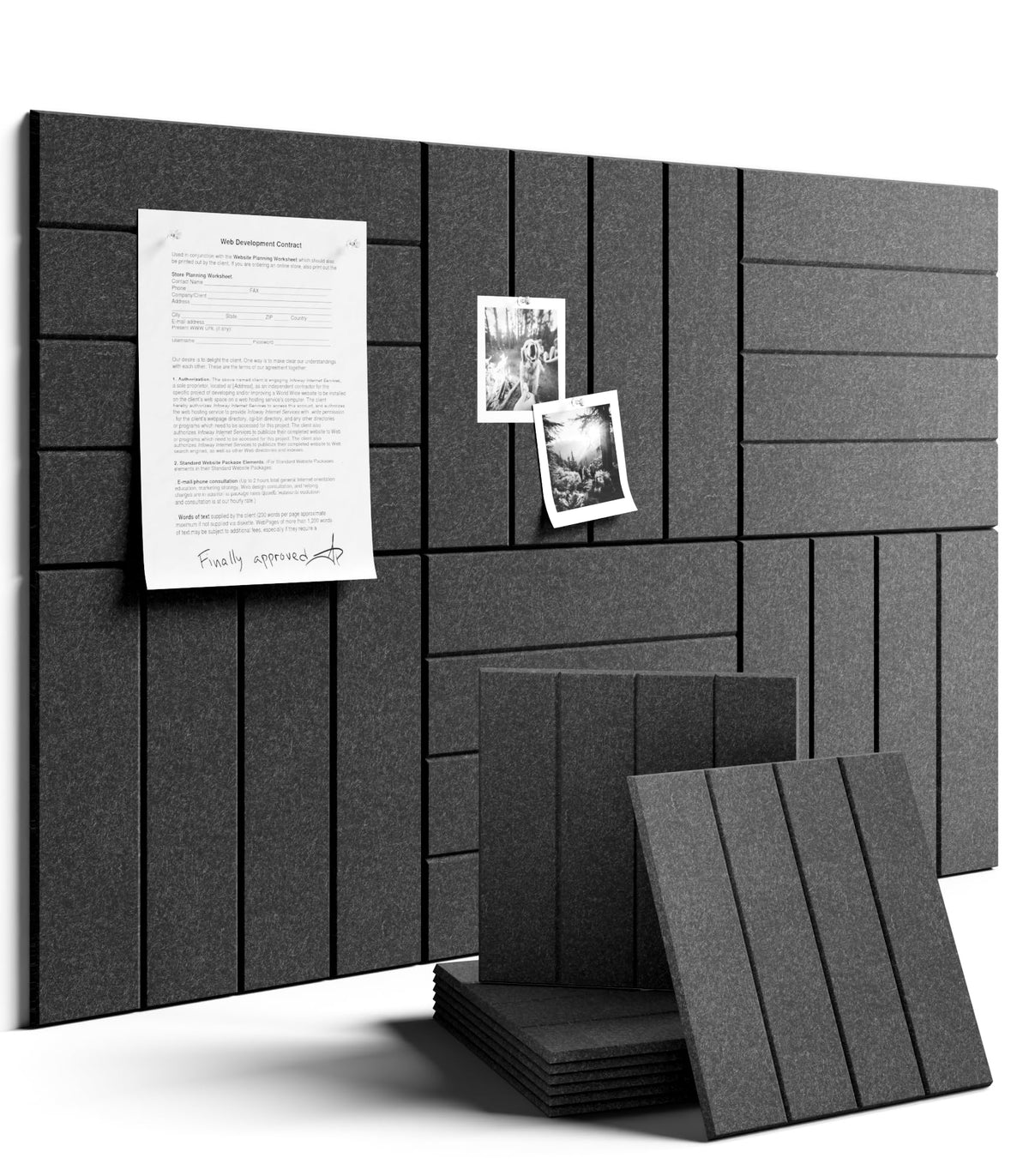 Felt Bulletin Board & Cork Board Alternative 36'' x 24'' (Charcoal Gray-1 / Bold-stripe 6-pack)