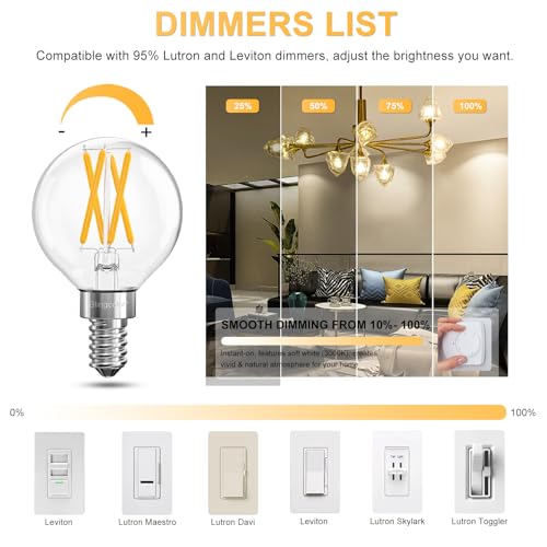 6 Pack G16.5 E12 Dimmable LED Bulbs 60 Watt Equivalent