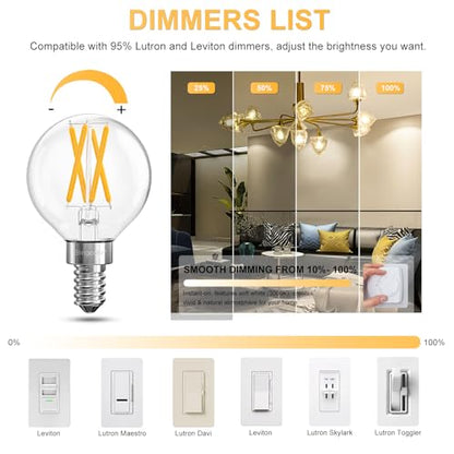 6 Pack G16.5 E12 Dimmable LED Bulbs 60 Watt Equivalent