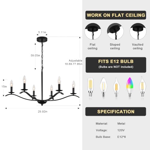 Modern Farmhouse Chandelier 6 Light Candle Large Light Fixture for Dining Room Living Room Kitchen Island