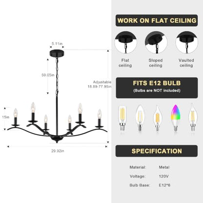 Modern Farmhouse Chandelier 6 Light Candle Large Light Fixture for Dining Room Living Room Kitchen Island