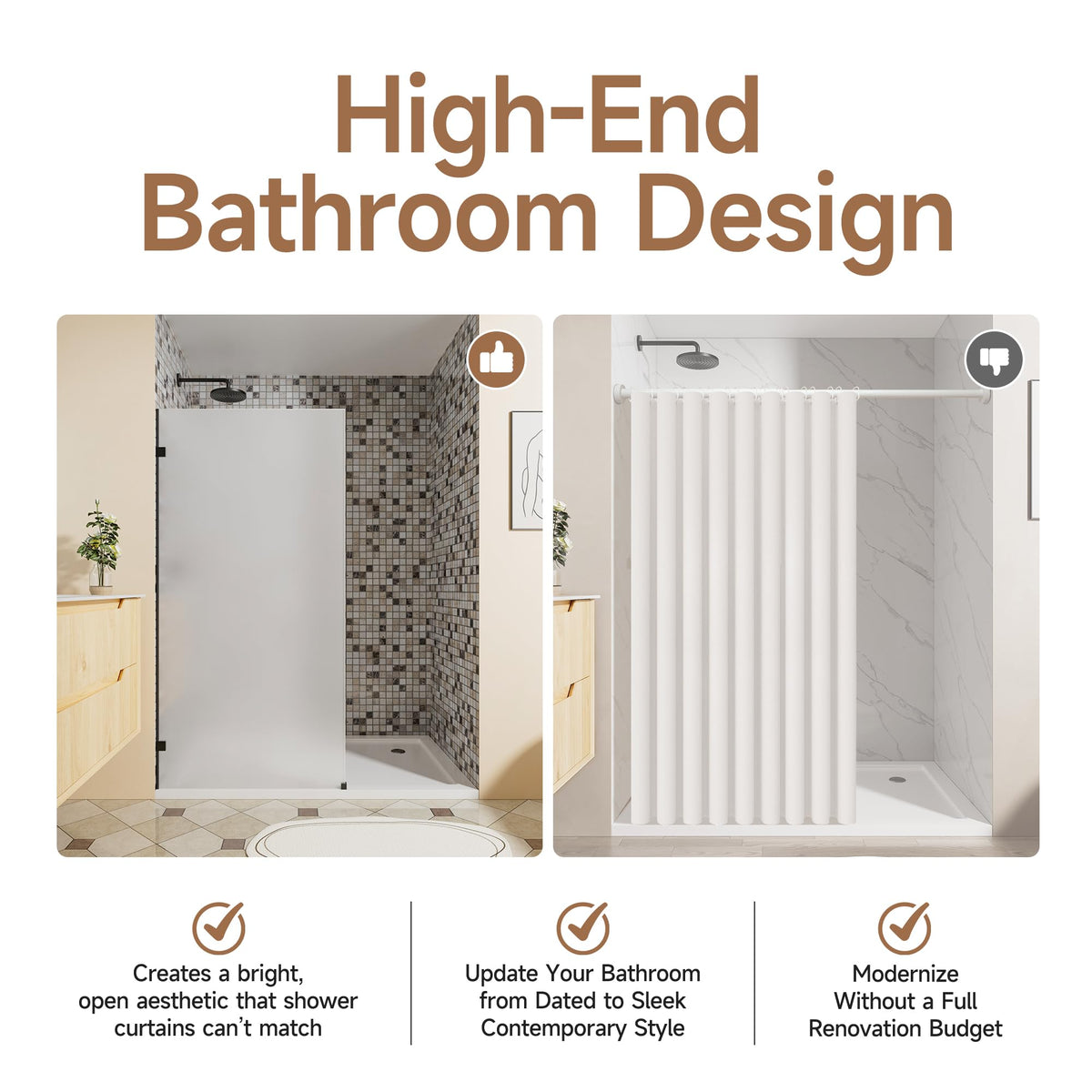 Shower Glass Panel 34" W x 72" H (Matte Black - Frosted / 34"W x 72"H - 10mm)