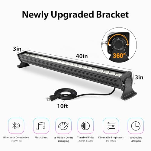 168W Smart LED Wall Washer Light Bar (RGBW Black Housing - Single Cable)