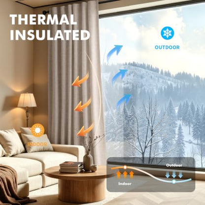 100% Blackout Linen Curtains 2 Panels Set for Bedroom Solid Luxury Decor Thermal Insulation Room Darkening Back Tab Rod Pocket Drapes for Living Room Nursery