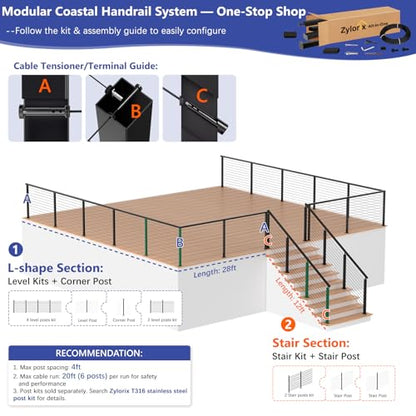 Stainless Steel T316 Black Handrail for Cable Railing Post with Nylon End Cap Kits