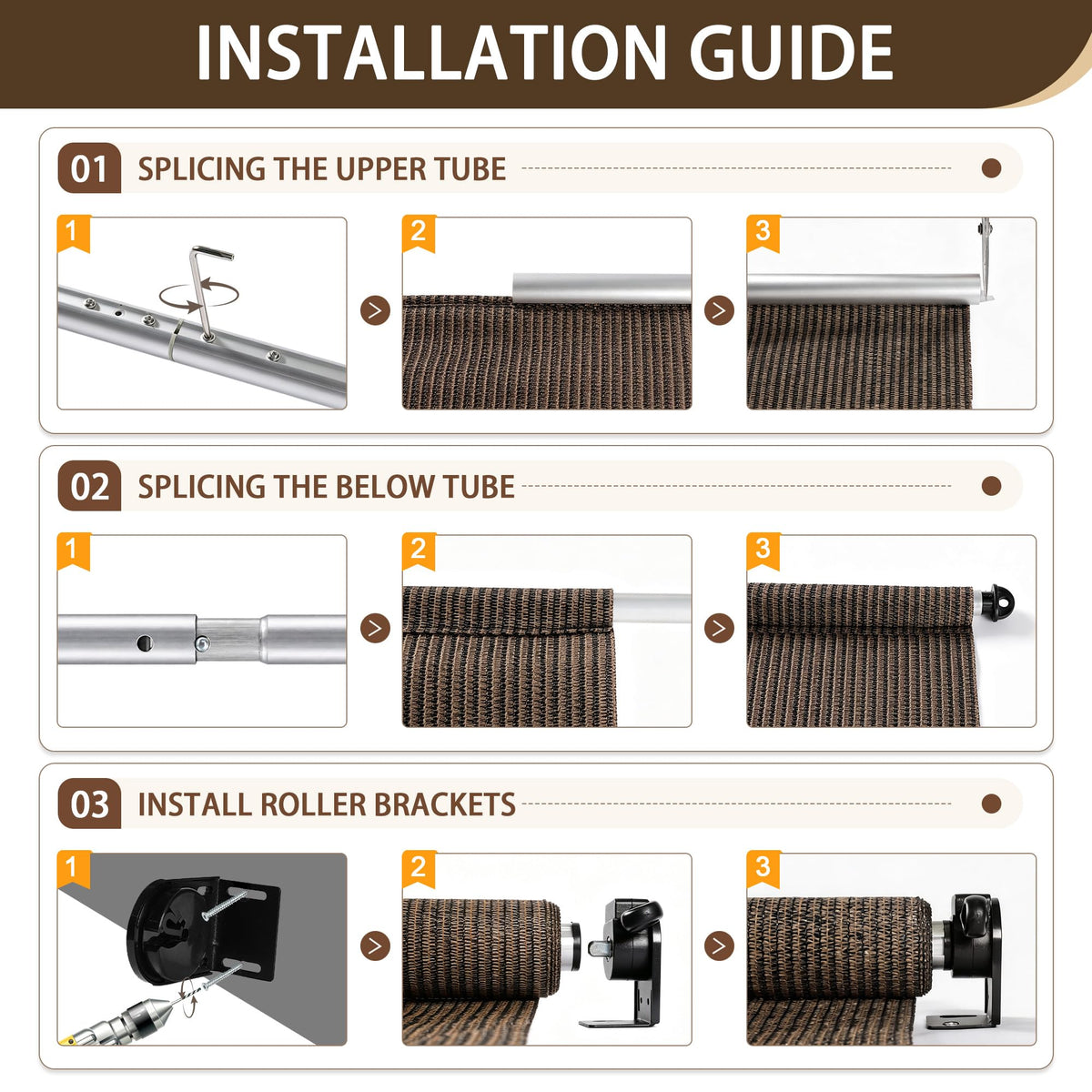 Outdoor Roller Shades for Patio (Mocha / 48"W x 96"H)